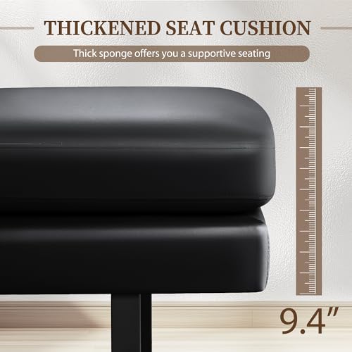 Furniwell 3-Seat Waiting Room Bench - Faux Leather Reception Chair, Black