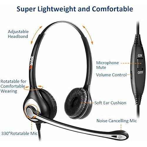 Wantek Cisco Phone Headset with Microphone Noise Cancelling, RJ9 Telephone Headsets Compatible with Cisco Office Phones 7940 7942 7945 7960 7962 7965 7811 7821 8811 8841 8845 8851 Plantronics M12 M22