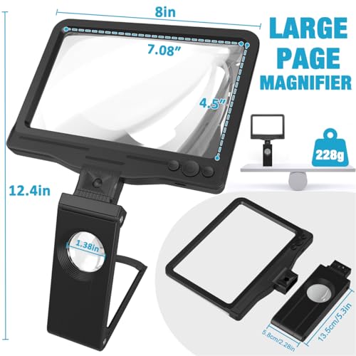 Haotor Black Rechargeable 30X Magnifying Glass with Folding Stand & LED Light