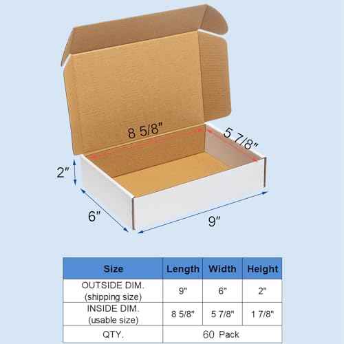 Shipping Boxes 9x6x2" 60 Pack - White Corrugated Cardboard Mailing Box for Small Business - Literature Mailer Packaging Supplies