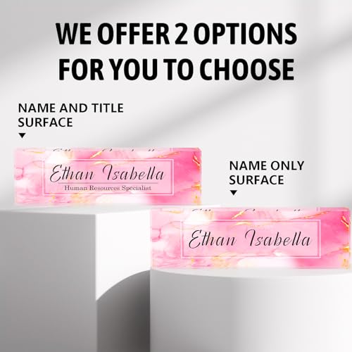 Pink Marble Custom Name Plate for Office - Personalized Desk Decor, Model Marble 5