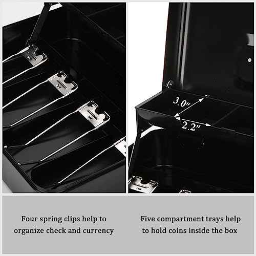 Jssmst Large Cash Box with Money Tray and Lock - Locking Safe Money Box for Small Business, 11.8L x 9.5W x 3.5H Inches, Black, SM-CB0501L