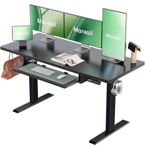 Marsail Electric Standing Desk with Ergonomic Keyboard Tray, 55x24 Inch Adjustable Height Desk with 27.5¡± to 46.7¡± Height Range, 4 Memory Presets, Smooth and Quiet Lifting, Computer Workstation, Black