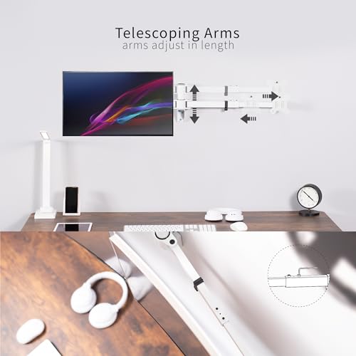 VIVO Premium Dual Ultra Wide LCD LED 27 to 38 inch Monitor Wall Mount, Heavy Duty, Telescoping Arms, Flush Wall Setup, Fits 2 Screens, White, MOUNT-TS38W