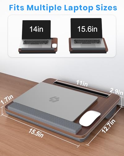 HETTHI Dark Brown Laptop Lap Desk with Cushion, Fits 15.6 Inch Laptops, Portable & Ergonomic