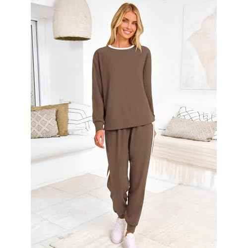 MASCOMODA 2025 Lounge Sets for Women Fall 2 Piece Outfits Tracksuit Jogger Set Long Sleeve Tops and Long Pants with Pockets