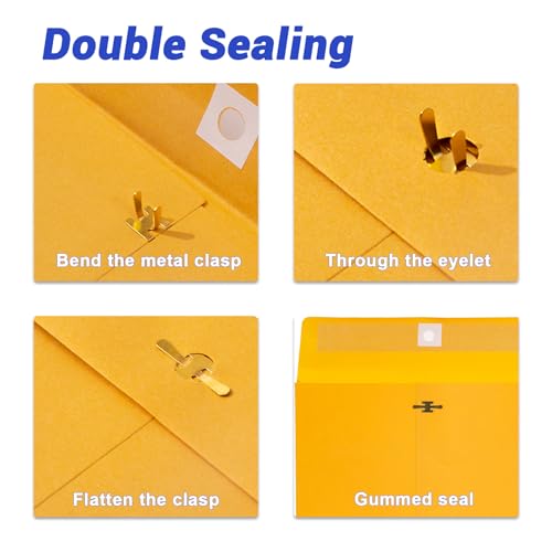 Yellow 25 Pack 9x12 Heavyweight Manilla Envelopes with Clasp - Expandable Business Mailers