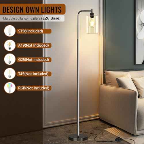 Floor Lamp,Floor Lamps for Living Room with Glass Lampshade,Modern Design Lamps Living Room,Standing Lamp with Premium Metal Material,Dimmable Living Room Lamps,Arced Floor Lamps,Tall Lamp(One Bulb)