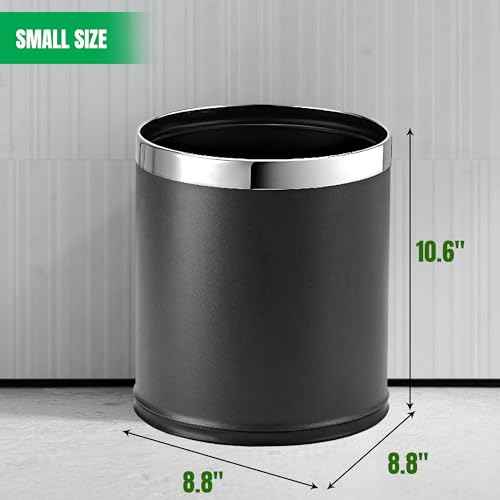 Invisi-Overlap' Metal Trash Can, Open Top Small Office Wastebasket, Round Shape (Black)