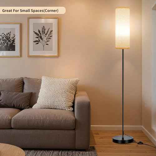 FRIDEKO HOME Floor Lamp with Beige Shade, Simple Design with Foot Pedal Switch, Small Tall Lamps for Living Room Bedroom Office, Corner Floor Stand Light with Black Pole Lamp (No Bulb/No Remote)