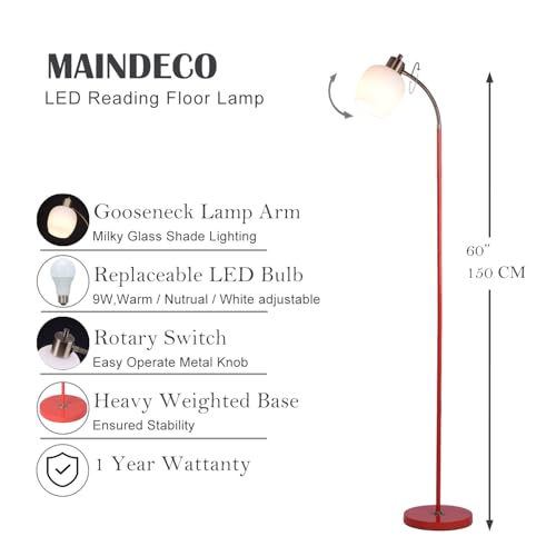 Adjustable Reading Floor Lamp,360¡ÆRotatable Shade,3CCT LED Bulb Include,Red Gooseneck