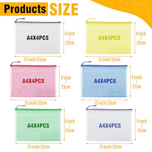 60pcs Large A4 Mesh Zipper Pouch File Bags YOPCDJ Reusable Zippered Pouches for Organizing Classroom, Board Game Storage, Puzzle Bags