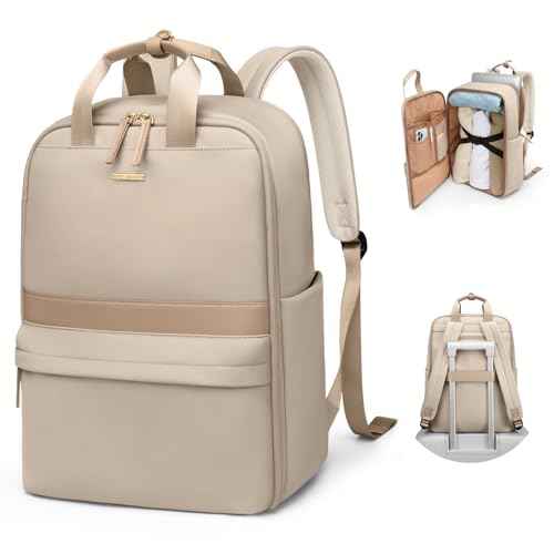 Laptop Backpack for Women Carry On Backpack Travel Backpack with Laptop Compartment for Work Travel Business Fit 16 Inch Notebook, Apricot