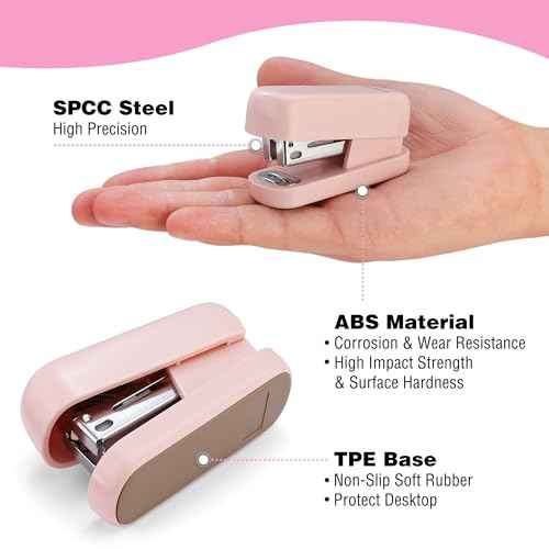 WORKPRO Mini Stapler with Staples, Pink Stapler Set Includes Two Small Staplers, One Staple Remover, 2000 Standard Staples - Cute Staplers for Desk with Non-Slip Base, Lock Design - Pink Ribbon
