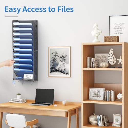 OUTWOLF 12-Pocket Hanging Wall File Organizer with Hooks - Vertical Wall Mount Office Storage