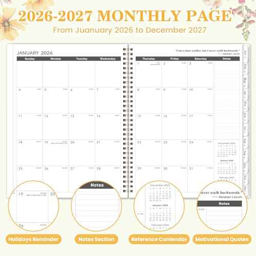 2026-2027 Monthly Planner/Calendar - 2 Year Monthly Planner 2026-2027, Jan. 2026 - Dec. 2027, 9" ¡¿ 11" Calendar Planner 24 Months with Tabs, Twin-Wire Binding, Double-Side Pocket, Holiday £¦ Note Pages