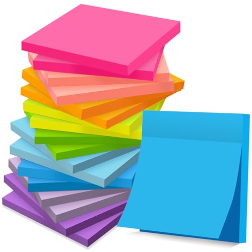 YEECOK Bright Colors Sticky Notes 3x3 Inch Pack of 18 Self-Stick Pads