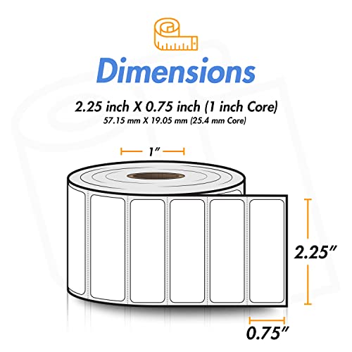 2.25 x 0.75 inch Direct Thermal Label - Compatible with Rollo Label Printer & Zebra Desktop Printers ? 1 inch Core, Multipurpose UPC Barcode Address Sticker, Adhesive & Perforated - 4 Rolls, 1700/Roll