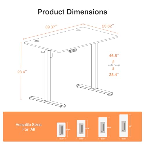 Sweetcrispy White Electric Standing Desk 40x24 Inch Adjustable Height Home Office