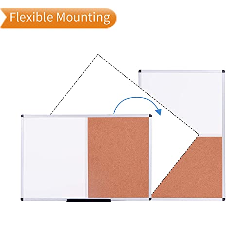 VIZ-PRO Magnetic White & Cork Board Combo 36 x 24 Inches Wall Mountable
