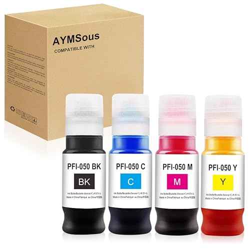 4-Pack Pigment Ink PFI-050 PFI050 PFI 050 Ink Bottle Used for Canon imagePROGRAF TC-20 TC-20M Printer (70ML/Pack Black/Cyan/Magenta/Yellow)