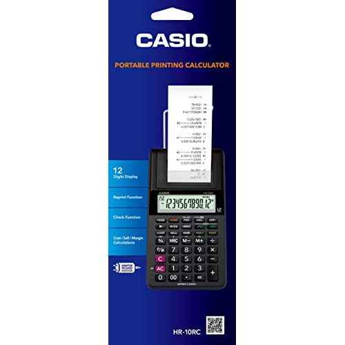 Casio HR-10RC Mini Desktop Printing Calculator | Portable | 12-Digit Display | One-Color Printer | Tax & Currency | Ideal for Taxes, Bookkeeping & Accounting Tasks