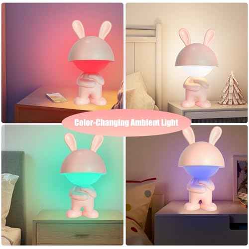 Rechargeable Rabbit Shape LED Dimmable Touch Desk Lamp Reading Night Light Cute Bunny Bedside Lamp (Pink)