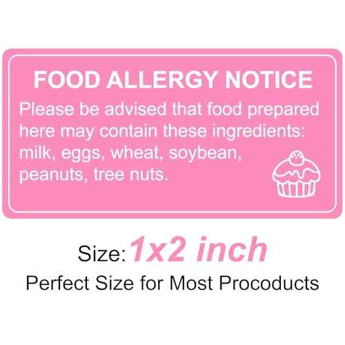 500 Pcs Food Allergy Stickers, 1x2 Inch Labels for Bakery, Cookie, Kitchen
