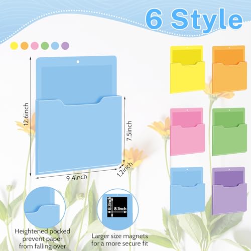 Fuutreo Magnetic Wall File Holder 6pcs Macaron Color Vertical Large