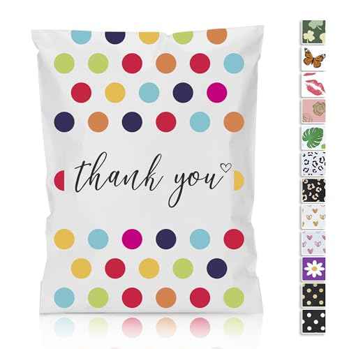 JinRuiKJ Poly Mailer 10x13 100 Pack - Shipping Bags for Clothing, Strong Thick and Self Adhesive Mailing Bags - Cute Packaging Bags for Small Business - Colorful Polka Dots