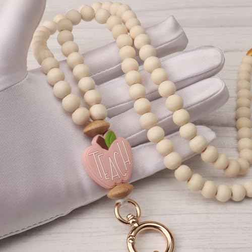 2024 Teacher Lanyard With ID Holder, Fashion Wood Beaded for Key, Super Cute Boho Breakaway for Women
