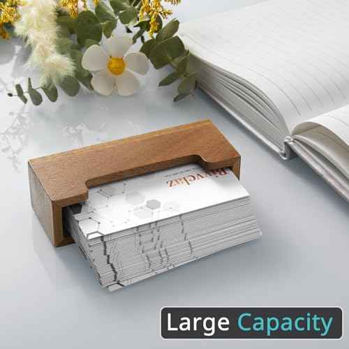 Bivvclaz Business Card Holder Desk, Acacia Wood Business Card Organizer Desktop Business Card Display Stand for Office Tabletop Exhibition, Small Business Essentials