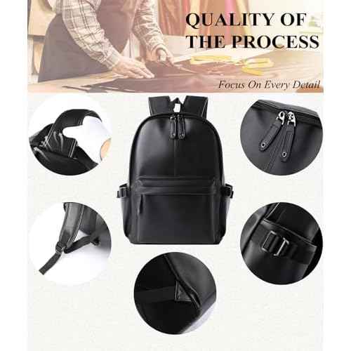 Pu Leather Laptop Backack For Men Women Classic Water-Resistant Purse Airplane Travel Backpacks Work Business Bag Black