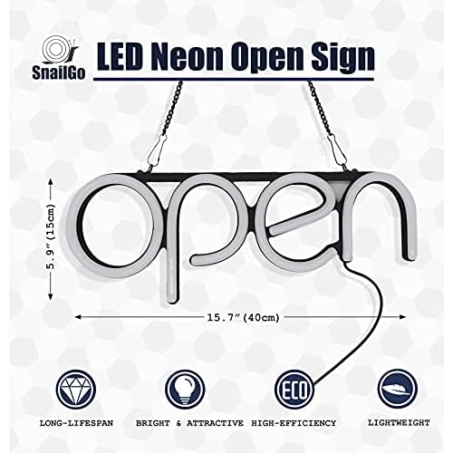 Open Signs for Business,LED Neon Open Sign,16x6 inch Lighted Sign for Restaurants Offices Retail Shops Window Storefronts,12V/1A Power Supply,with ON/OFF Switch (Horizontal White)