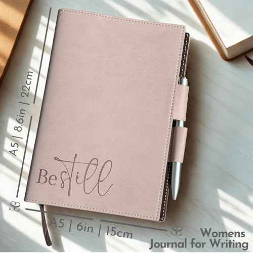 SETTINI¢ç Refillable Christian Journal - Be Still Pink Notebook with Premium Pen, A5 Lined Paper, 8.75 x 6 inches, 256 Pages of 100gsm, Beautiful Gift Box Included - Christmas Gifts