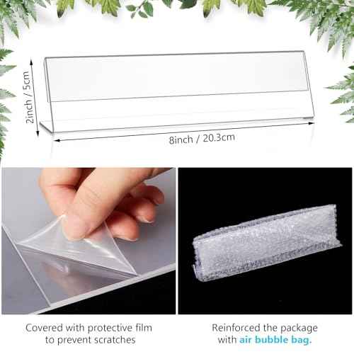 60 Pcs Acrylic Name Plates for Desk 2 x 8 Inches Clear Slant Back Sign Holder Stand License Label Holder for Back to School Classroom Office Conference Business Meeting Table Display