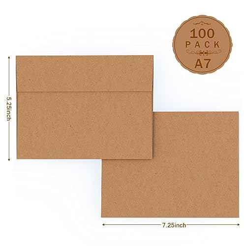 A7 Brown Kraft Envelopes Self Seal 100 Pack 120 GSM£¬Goefun Printable 5x7 Envelopes for Invitation, Mailing, Weddings, Business, Birthday, Photos, Documents and DIY Cards