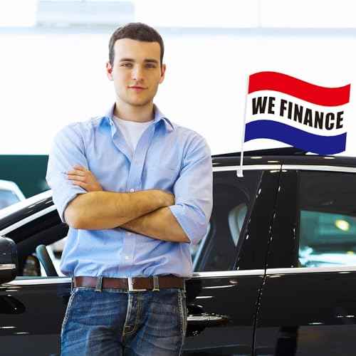 12 Pcs Window Clip on Flag 12 x 16 Inch Red Advertising Sign Single Sided Car Dealer Flags for Auto Dealers Vehicle Cars Accessories(We Finance)