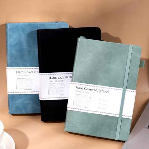 CAGIE 3 Pack Journals Notebooks for Women Men Thick Lined Journaling Notebooks A5 Leather Journals for Writing Hardcover Journal Supplies Diary, Green& Black& Blue