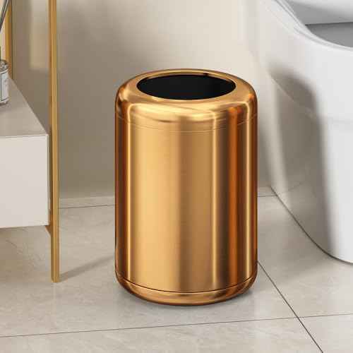 8L/2.1gal Open Top Garbage Can,Brushed Gold Trash Can,Brass Trash Can for Bathroom,Powder Room,Bedroom,Office (Rose Gold)
