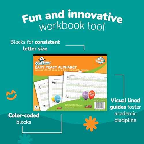 Channie's Easy Peasy Alphabet Tracing Book for Kids Ages 3-5, Pre K & Kindergarten Writing Workbook for Handwriting & Tracing, Effective Alphabet Practice With Color-Coded Blocks