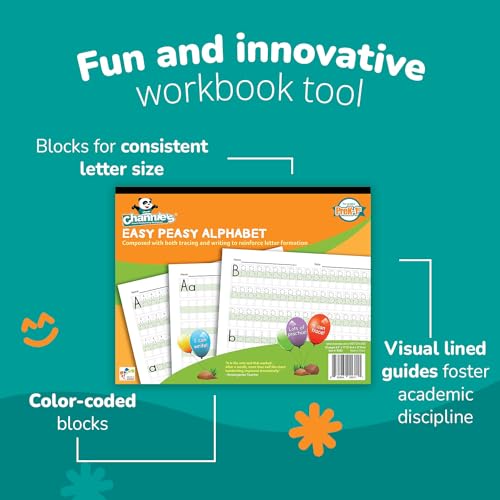 Channie's Easy Peasy Alphabet Tracing & Handwriting Workbook for Pre-K & Kindergarten – Includes Color-Coded Blocks, Sibling Variation