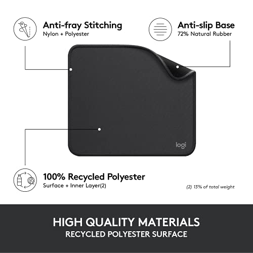 Logitech Studio Series Small Mouse Pad - Graphite, Anti-Slip, 9x8 Inches