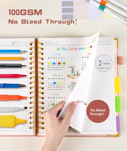 Pink Leather Hardcover Spiral Notebook 8x10 with Removable Dividers - 300 Pages