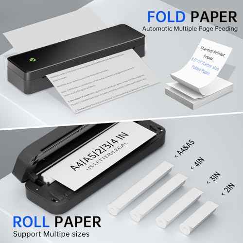 Inkless Portable Printers Wireless for Travel, Inkless Printer, Tattoo Stencil Printer, Support A4&A5 & 8.5 x 11inch Thermal Paper & Transfer Paper for Office, Travel, Tattoo Artist
