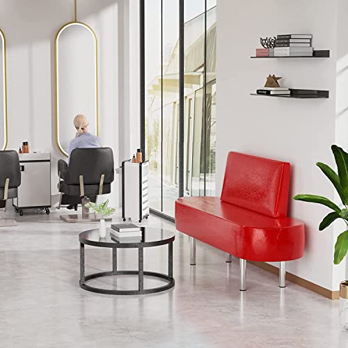 OmySalon Red Waiting Room Bench with Backrest 59.1'' Faux Leather Office Lobby Chair