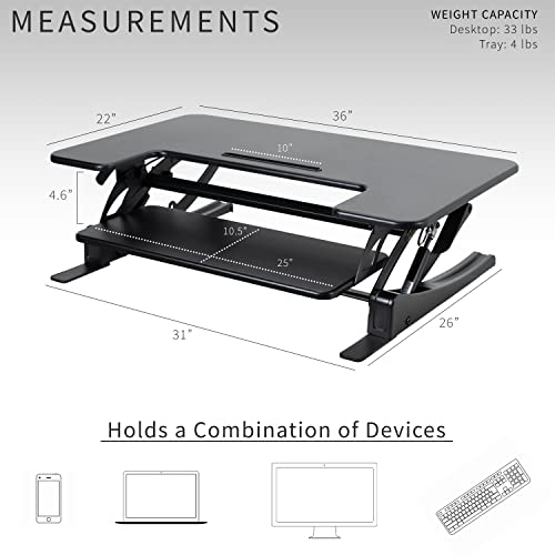 VIVO Black 36-Inch Standing Desk Converter with Adjustable Height, Model DESK-V000V