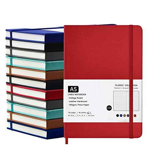 12 Pack Journal Notebooks College Ruled Notebook Classic Leather Hardcover Lined Journals for Writing Office School Home Business, 8.3¡± x 5.5¡±, 100GSM Thick Paper, 160 Pages (Multicolor, A5)