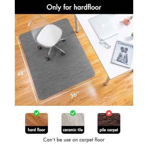 Office Chair Mat for Hardwood Floor Under Desk Computer Rolling Chair Mat for Wood/Tile Floor Non-Slip Heavy Duty Desk Rug PVC Plastic Hard Floor Protector 36" x 48" (Gray)