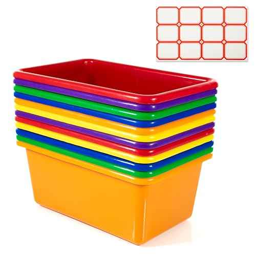 Small Cubby Bins 12 Piece Pack for Office Storage Kids Classroom or Toy Home Organizing Cube Bin with Plastic Container Self Adhesive Labels (11.6 x 7.7 x 4.9 Inch